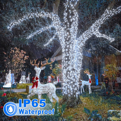 100FT 300 LED Christmas Lights Outdoor, White Christmas Tree Lights with 8 Modes Waterproof, Plug