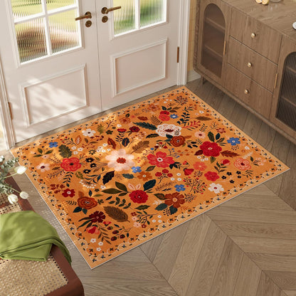 Door Mat Indoor Entrance 2x3 Rug Machine Washable Boho Floral Small Area Rug Non-Slip Low Pile