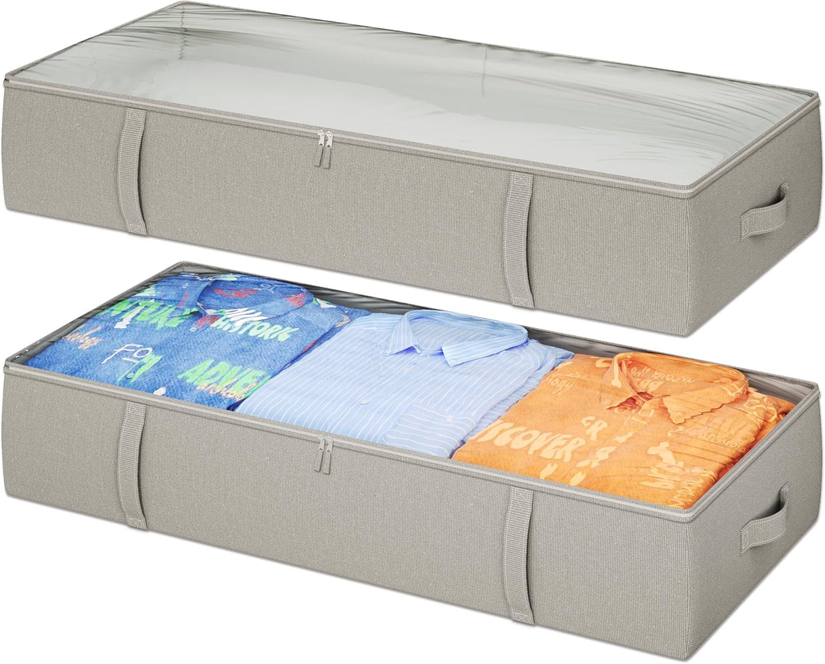 2-Pack Under Bed Storage Containers, 8 Inches Tall Underbed Clothes Storage Organizer Bin with