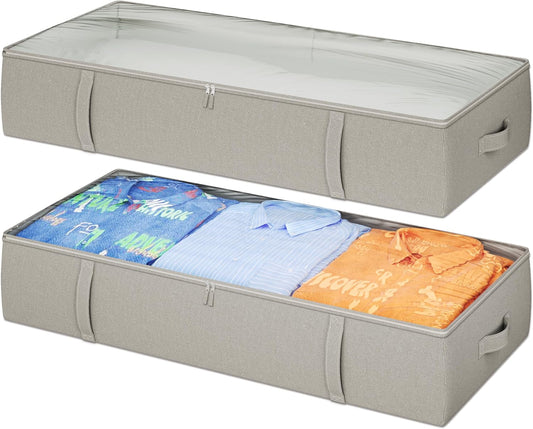 2-Pack Under Bed Storage Containers, 8 Inches Tall Underbed Clothes Storage Organizer Bin with