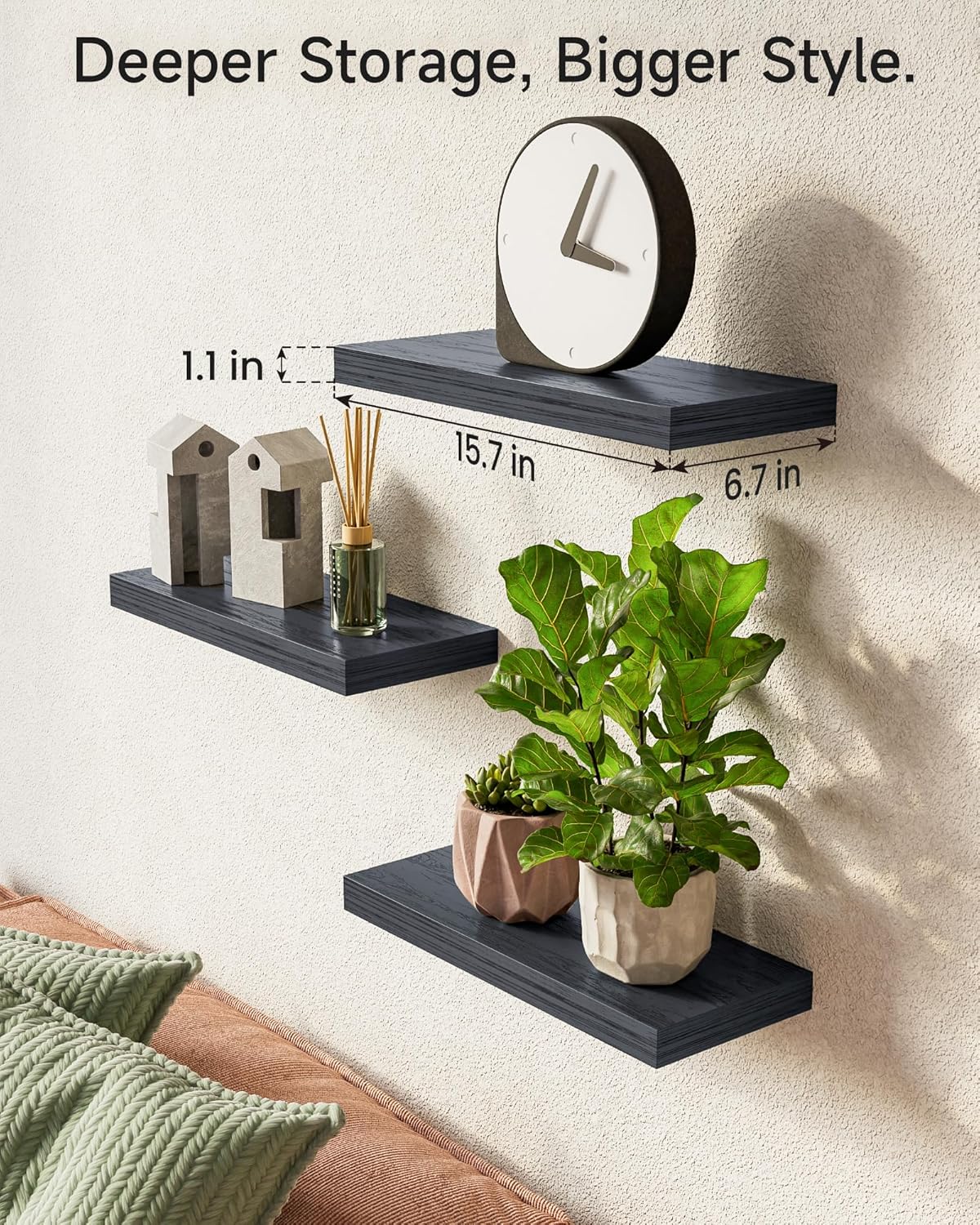 BAYKA Floating Shelves for Wall, Wall Mounted Rustic Wood Shelves for Bathroom, Bedroom, Living
