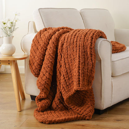Battilo Chunky Knit Throw Blanket, Soft and Thick Chenille Throw Blanket, 50"x60" Handmade Cable