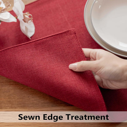 Demetex Christmas Placemats Set of 4 Heat Resistant Red Linen Place Mats Wipeable Cloth Placemats