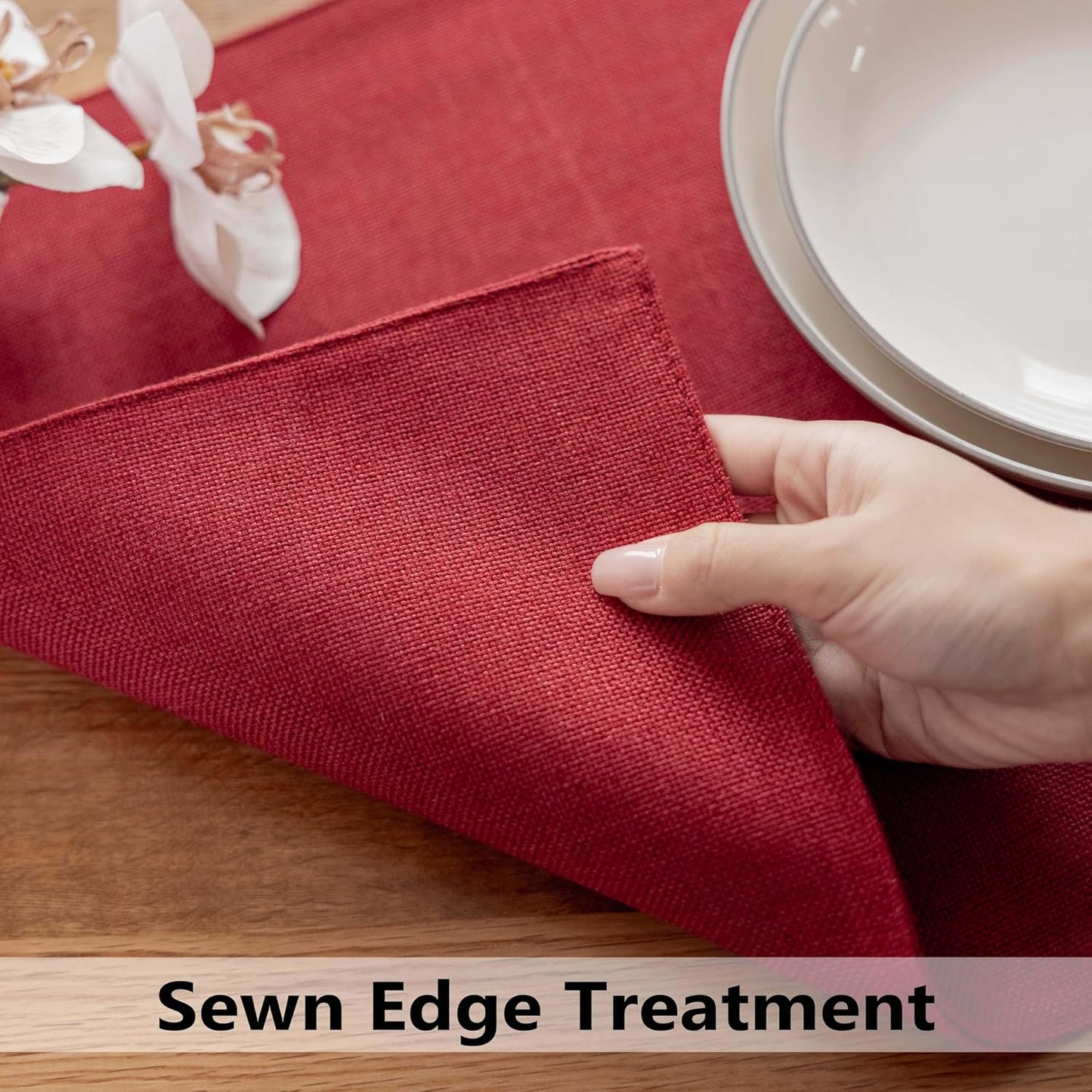 Demetex Christmas Placemats Set of 6 Red Linen Wipeable Place Mats Heat Resistant Cloth Placemats