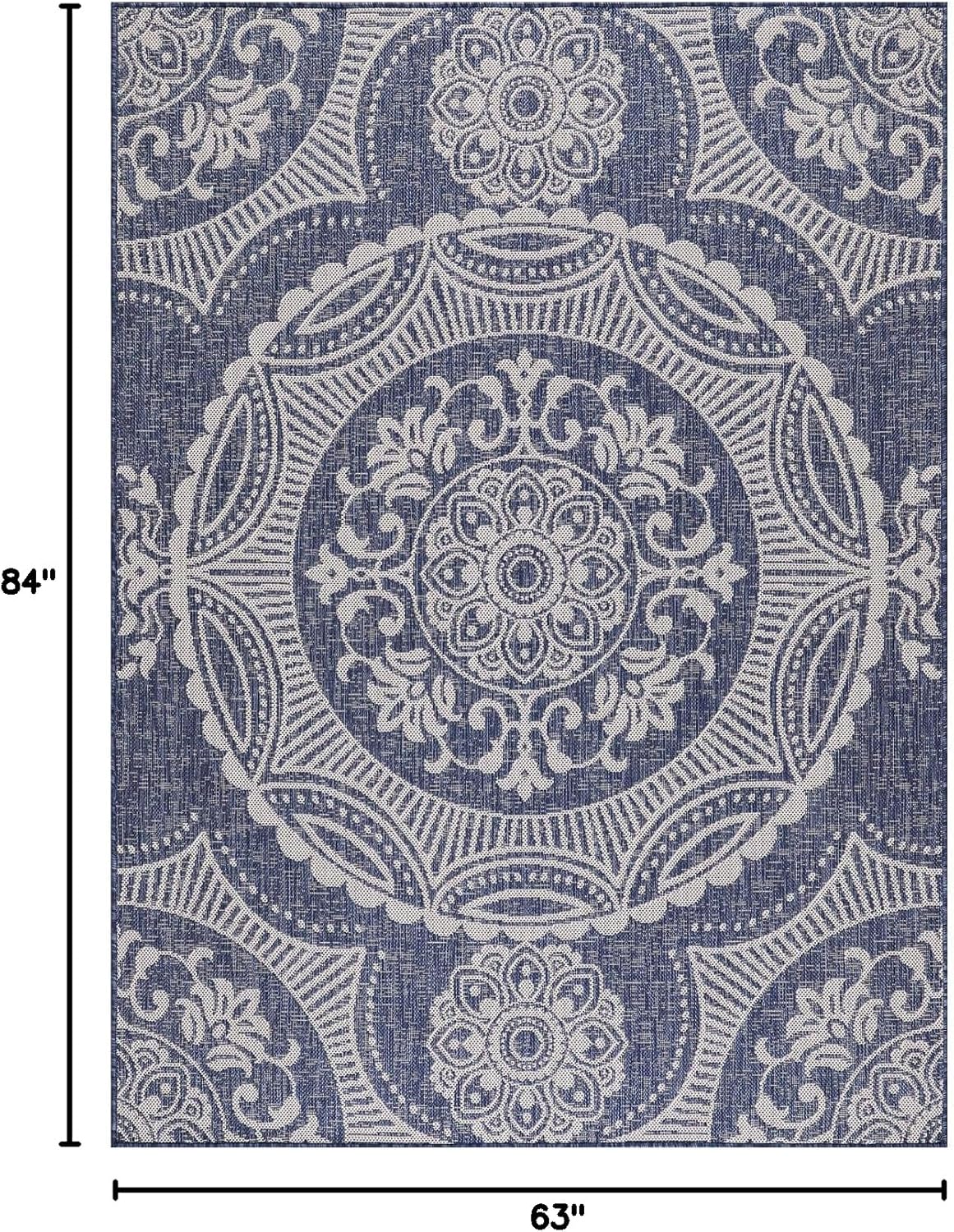 Medallion Outdoor Rug 5x7 Washable Outside Carpet for Indoor Patio Porch Waterproof Easy Cleaning
