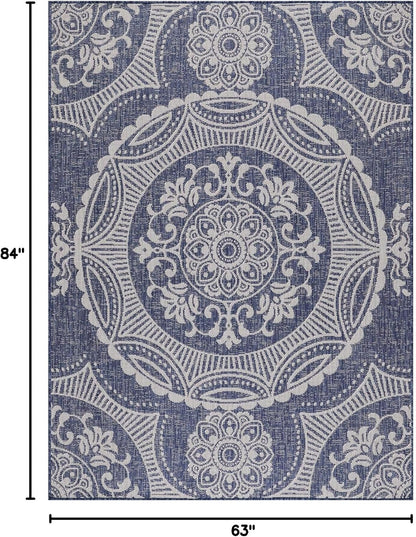 Medallion Outdoor Rug 5x7 Washable Outside Carpet for Indoor Patio Porch Waterproof Easy Cleaning
