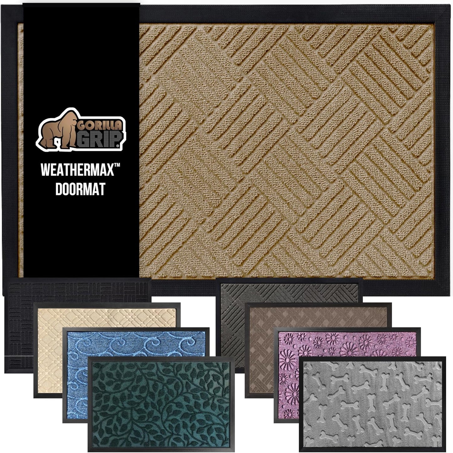 GORILLA GRIP 100% Waterproof All-Season WeatherMax Doormat US Designed Natural Rubber, Stain and