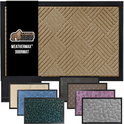 GORILLA GRIP 100% Waterproof All-Season WeatherMax Doormat US Designed Natural Rubber, Stain and