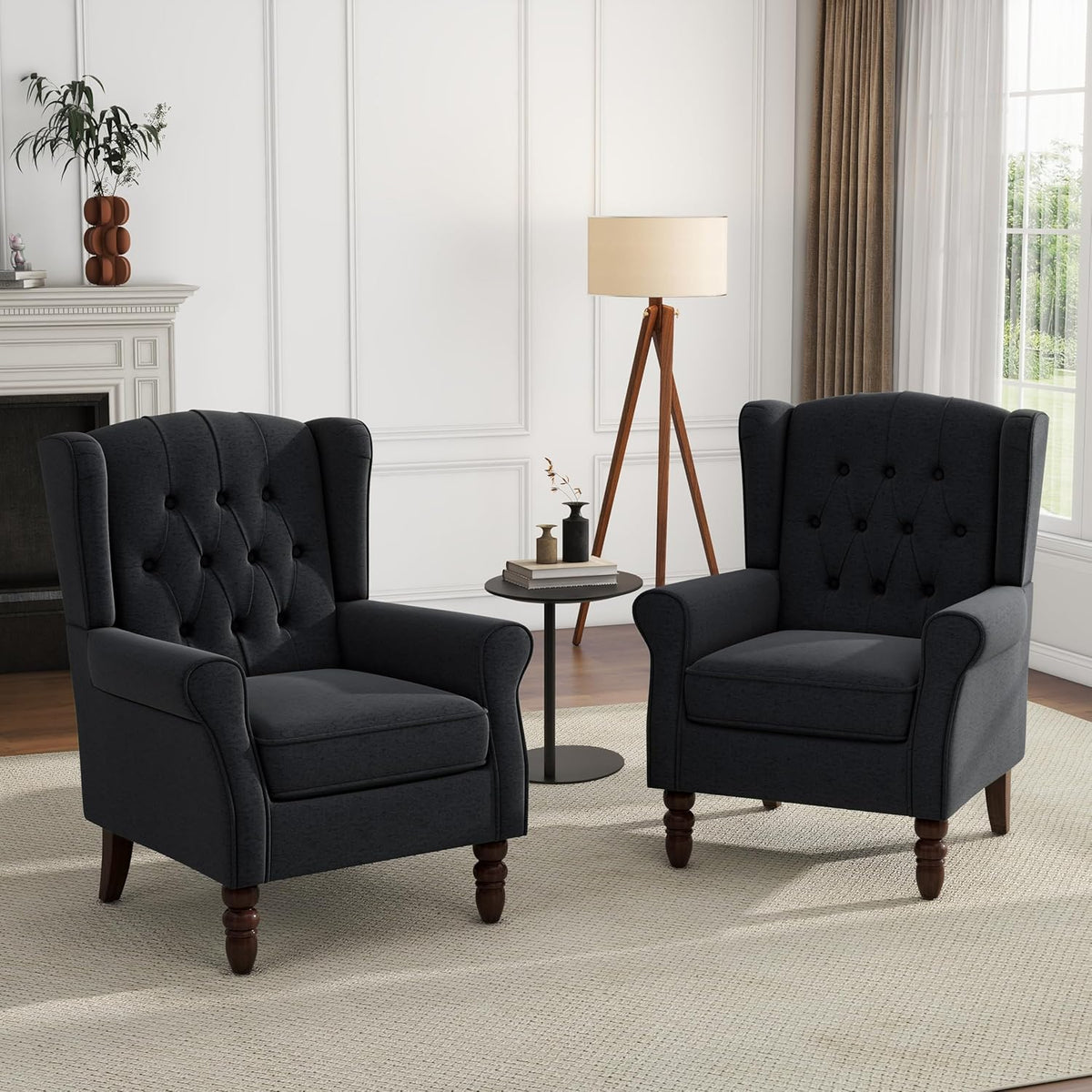 UIXE High Back Accent Chairs Set of 2, Upholstered Armchair in Fabric, Retro Wingback Arm Chair for