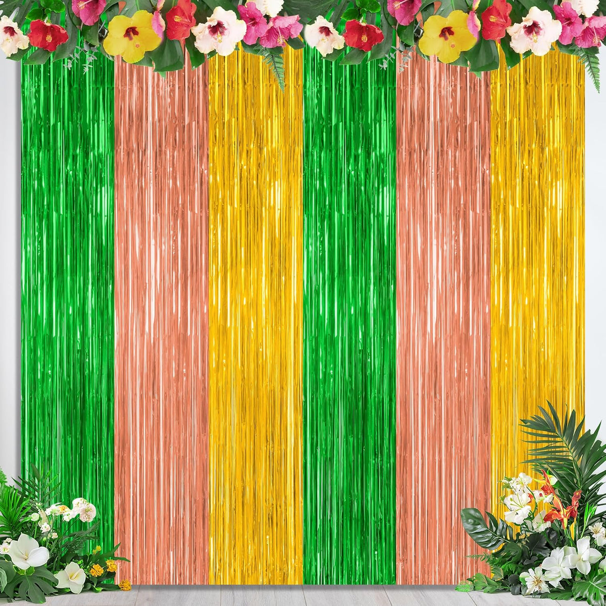 2 Pack Luau Decorations, 3.28 FT x 7.05 FT Summer Party Streamer, Green Brown Yellow Backdrop