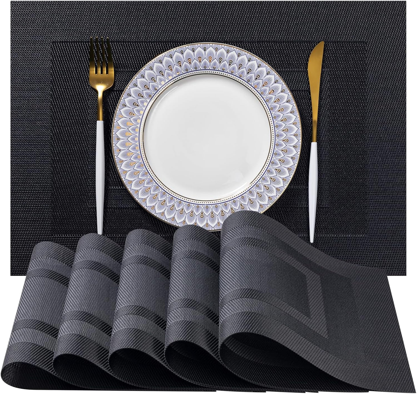 LEXMORE Placemats Set of 8 Vinyl/Plastic Woven Place Mats for Kitchen Table Indoor/Outdoor Washable