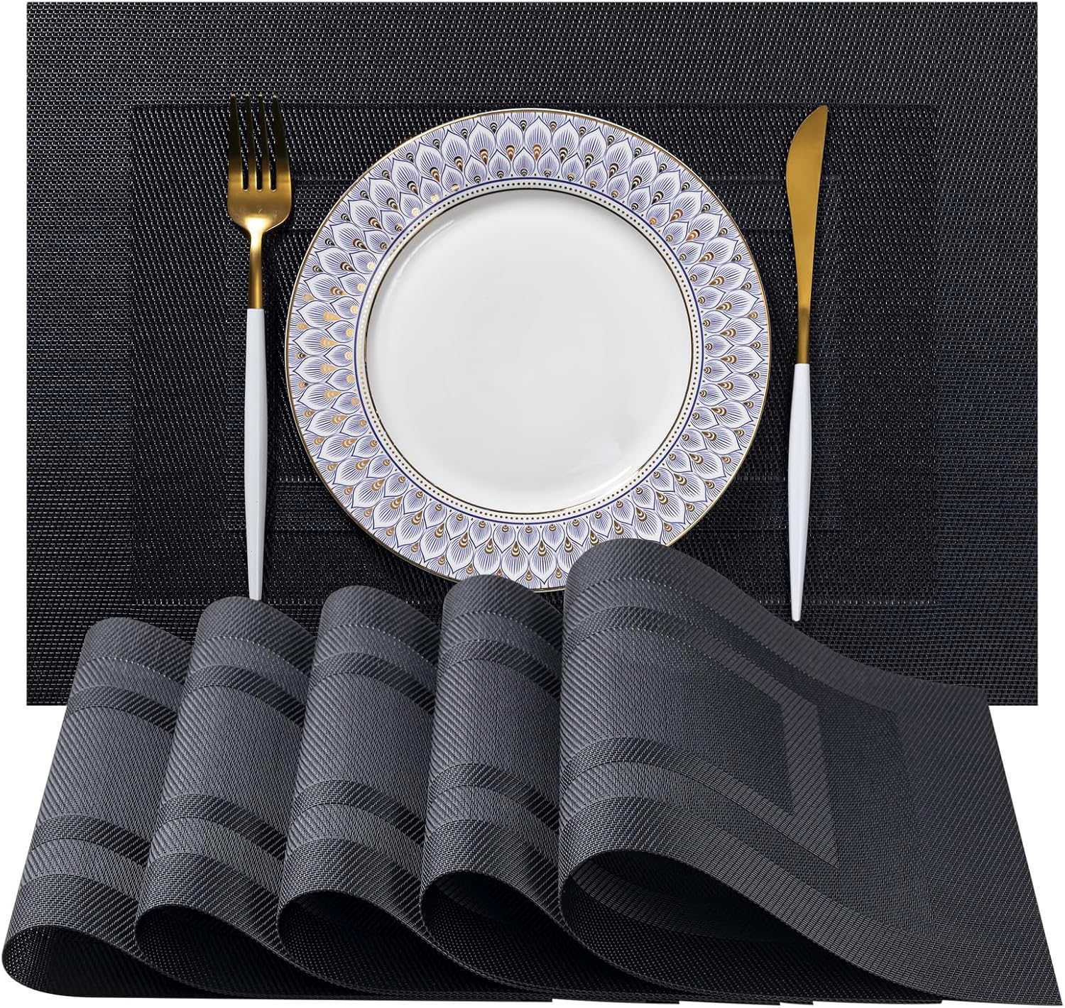 LEXMORE Placemats Set of 8 Vinyl/Plastic Woven Place Mats for Kitchen Table Indoor/Outdoor Washable