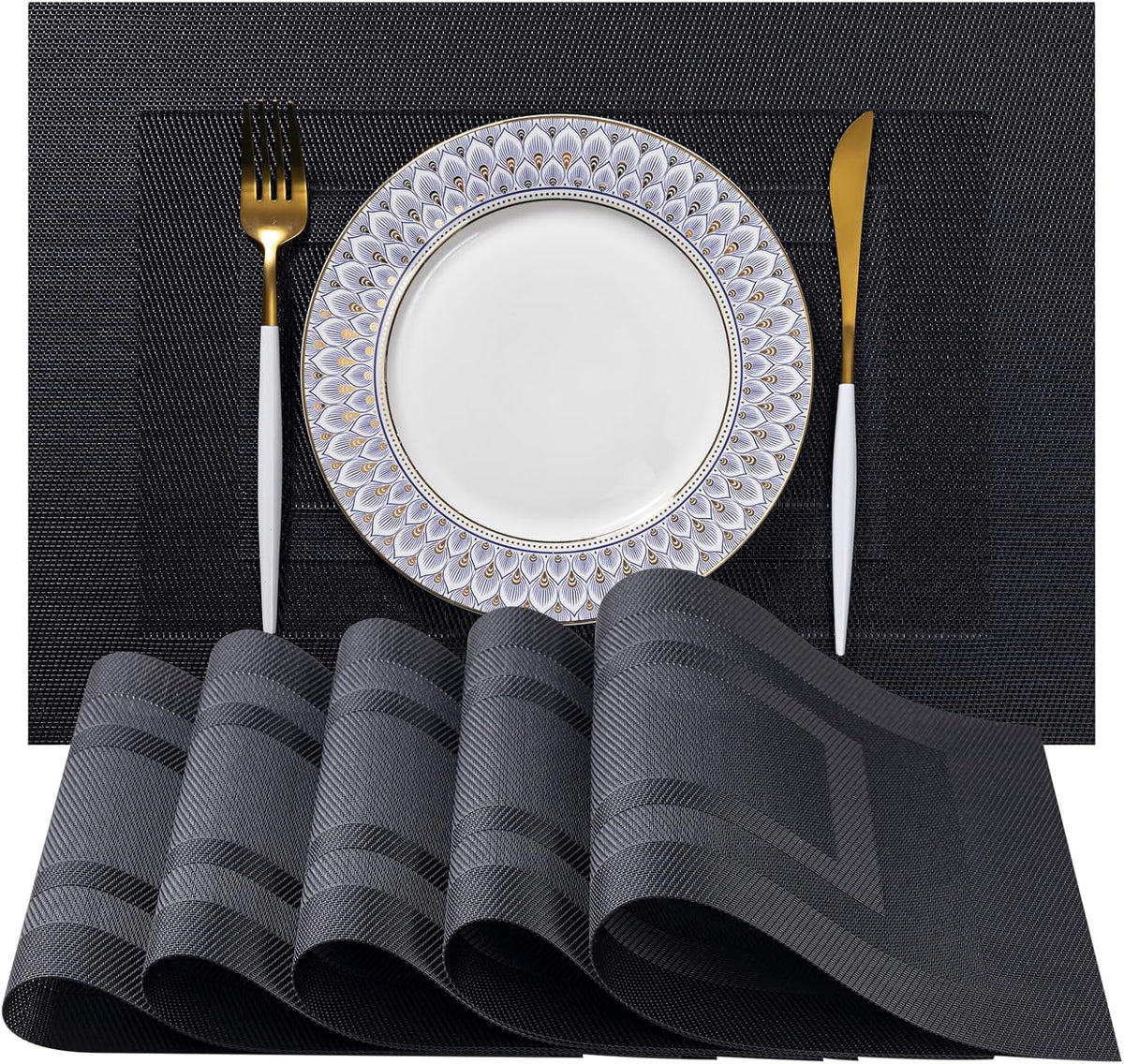 LEXMORE Placemats Set of 4 Vinyl/Plastic Woven Place Mats for Kitchen Table Indoor/Outdoor Washable