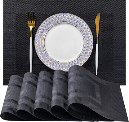 LEXMORE PlaceMats Set of 12 Vinyl/Plastic Woven Place Mats for Kitchen Table Indoor/Outdoor