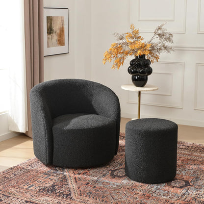 KINWELL 34" W Mid Century Modern Swivel Barrel Chair, Round Upholstered Boucle Swivel Accent