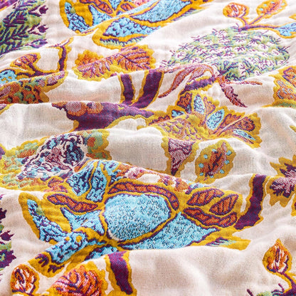 Boho Throw Blanket for Bed, 100% Cotton Soft Rustic Quilt Fall Blanket, 50"x60" Floral Printed