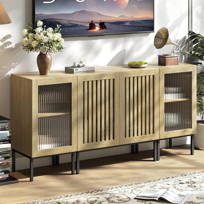 Farmhouse TV Stand for TVs up to 70 Inch, Entertainment Center TV Console with Storage Cabinets and