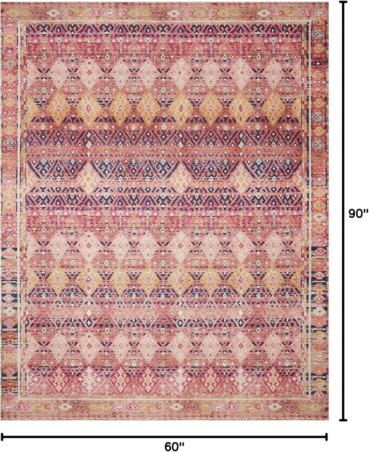 Loloi Layla Collection LAY-15 Magenta/Multi 5'-0" x 7'-6" .13" Thick Area Rug, Soft, Durable