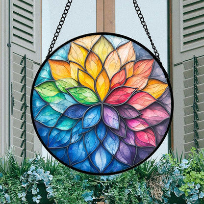 Stained Glass Window Hanging, Colorful Flower Petals Sun Catchers Diamond Glass Panel Hangings