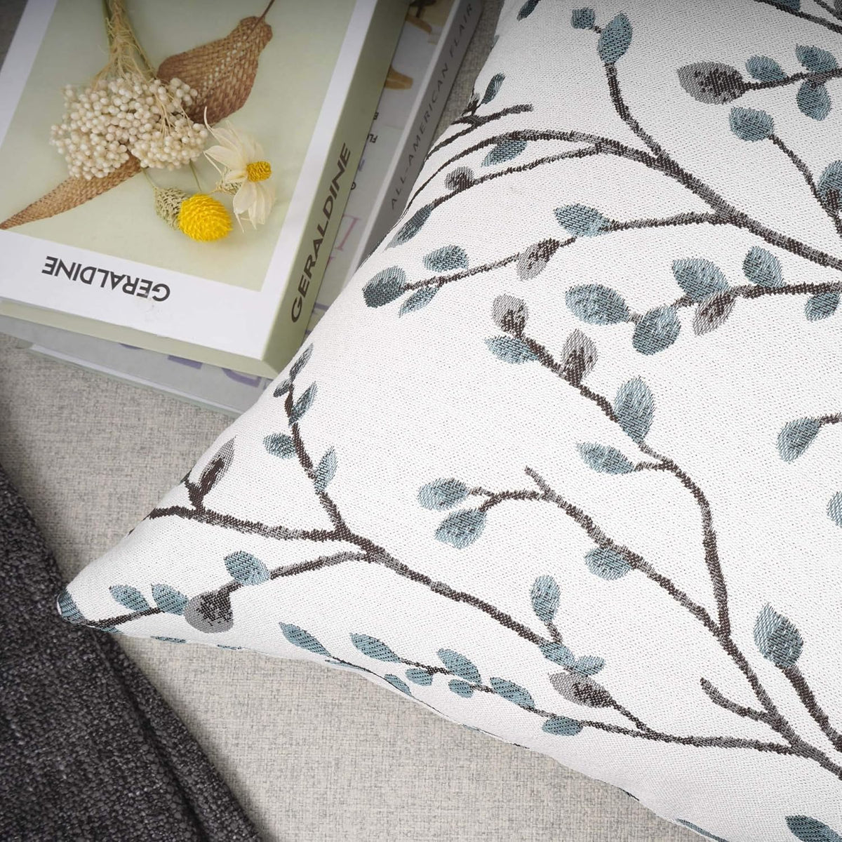 YOUR SMILE Classical Embroidery Jacquard Teal Leaf Pattern Square Decorative Throw Pillow Case