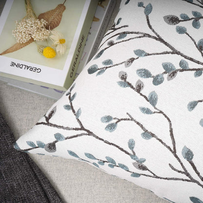 YOUR SMILE Classical Embroidery Jacquard Teal Leaf Pattern Square Decorative Throw Pillow Case