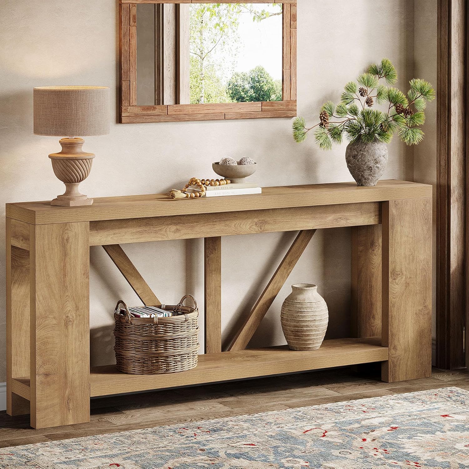 Tribesigns 70.9" Extra Long Entry Table, Farmhouse Wood Console Table with Storage, Modern Accent