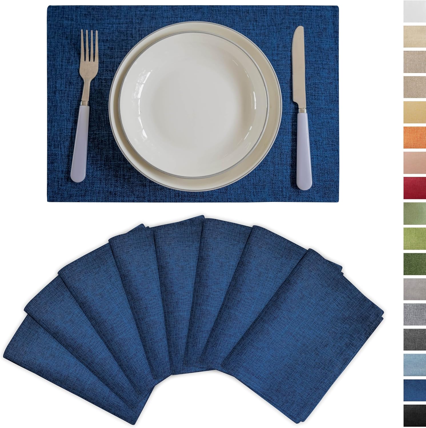 Demetex Navy Blue Place Mats Set of 8 Modern Wipeable Placemats Heat Resistant Table Mats for