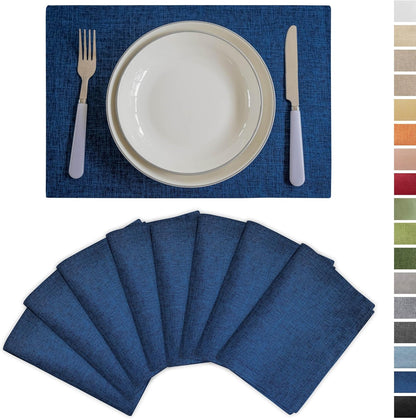 Demetex Navy Blue Place Mats Set of 8 Modern Wipeable Placemats Heat Resistant Table Mats for