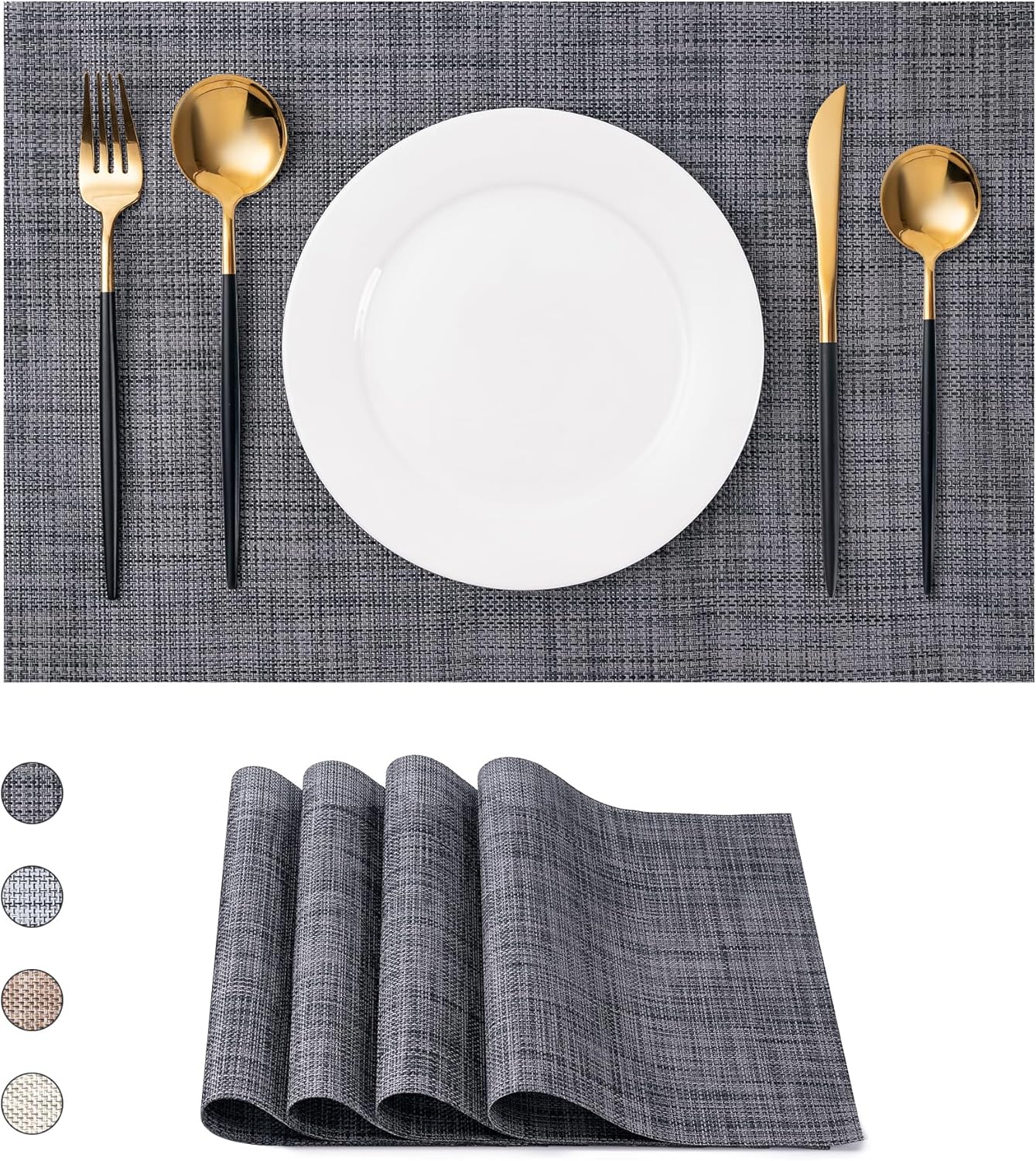 CADONO Placemats Set of 4 Washable Indoor/Outdoor Vinyl Place Mats for Dining Table Durable