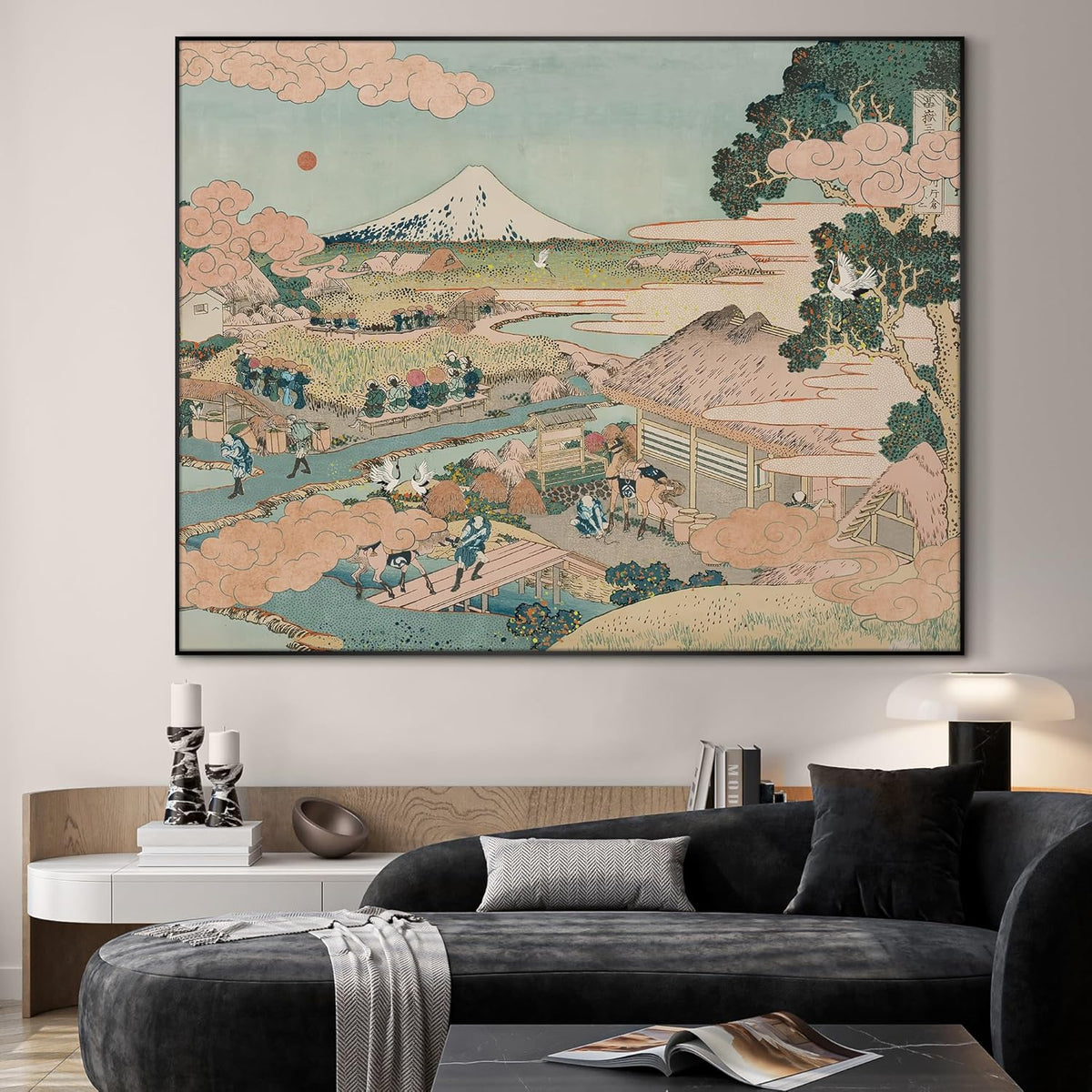 SIGNWIN 36"x46" Extra Large Framed Wall Art Japanese Ukiyo-e Landscape, Timeless Mt. Fuji Scene for