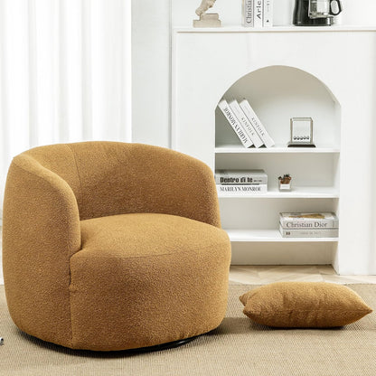 KINWELL 34" Wide Boucle Swivel Barrel Chairs Set of 2, No Assembly Round Upholstered Armchairs
