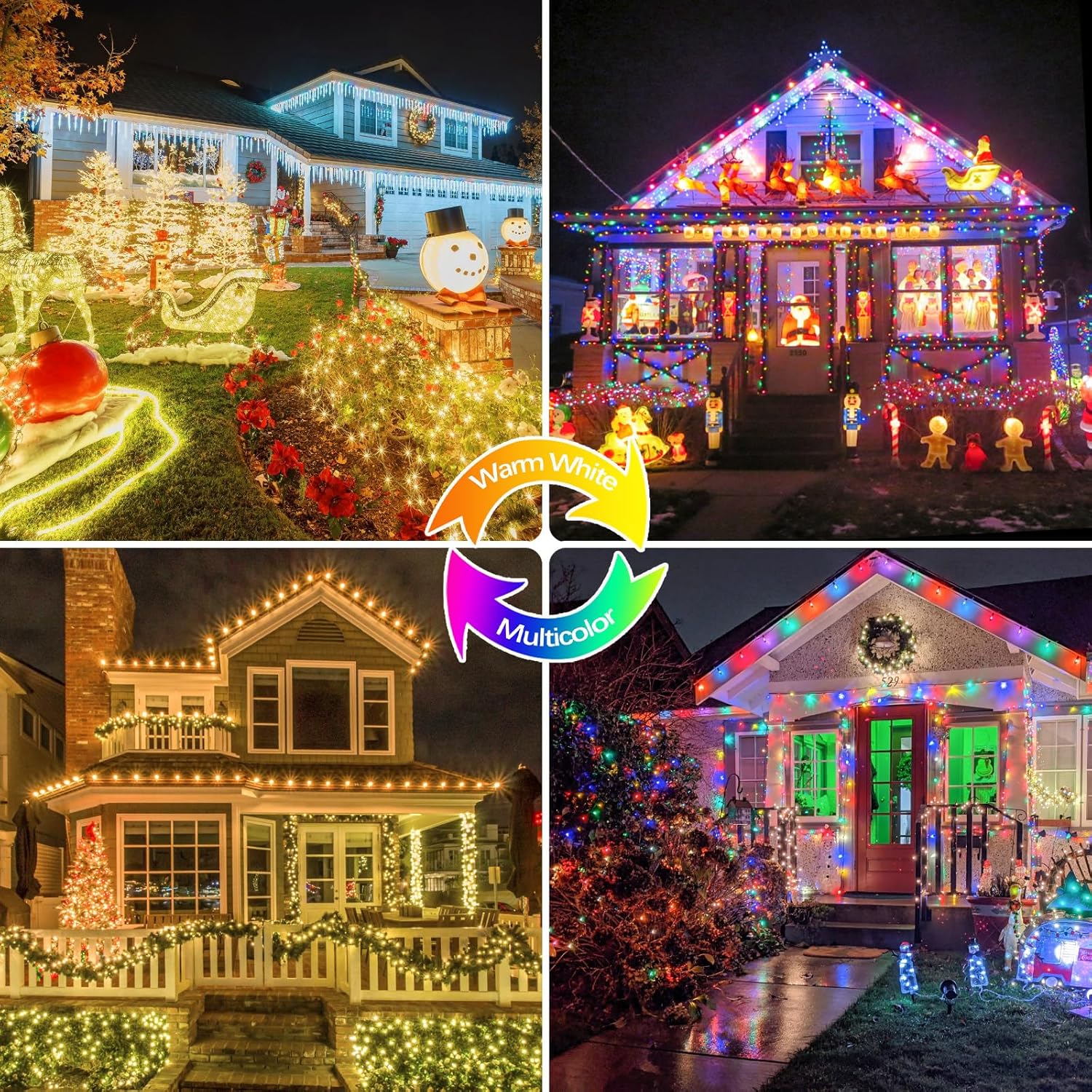 SANJICHA Warm White and Multicolor Color Changing Solar String Lights, Extra-Long 2PK 144FT 400LED