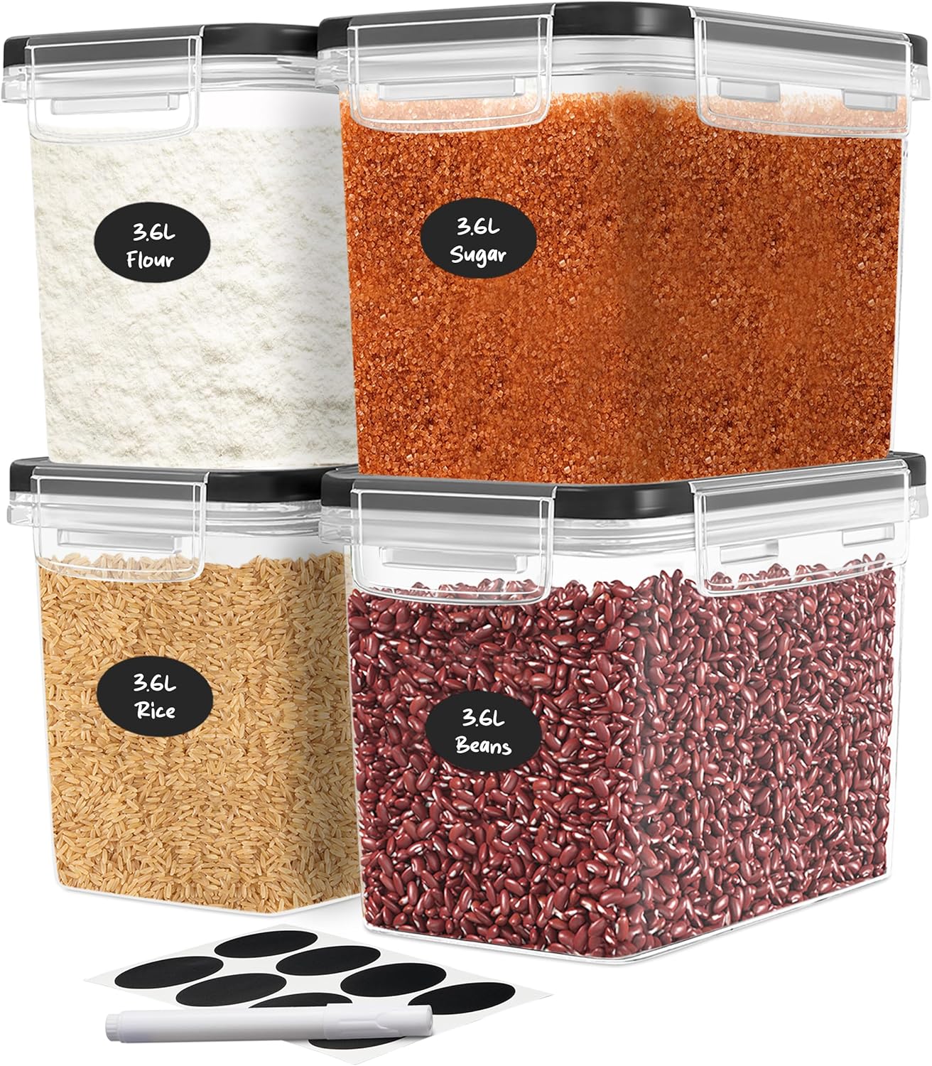 DWËLLZA KITCHEN Flour Sugar Storage Containers Set of 4; 3.6l Plastic Airtight Food Storage