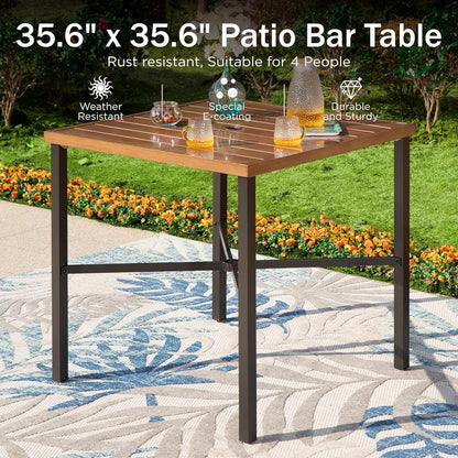 PHI VILLA 5 pcs Outdoor Bar Set, Outdoor Swivel Bar Stool with Red Seat Cushion and Lumbar