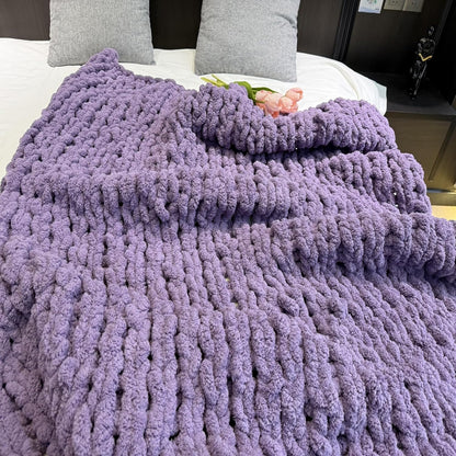 Chunky Knit Blanket Throw 48"x71", Chenille Throw Blankets, Handmade Warm & Cozy Blanket Couch Bed