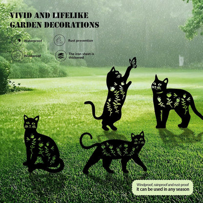 4 Pack Cat Metal Garden Decorative Stakes, Weather Proof Silhouette Statues for Yard, Patio,Outdoor