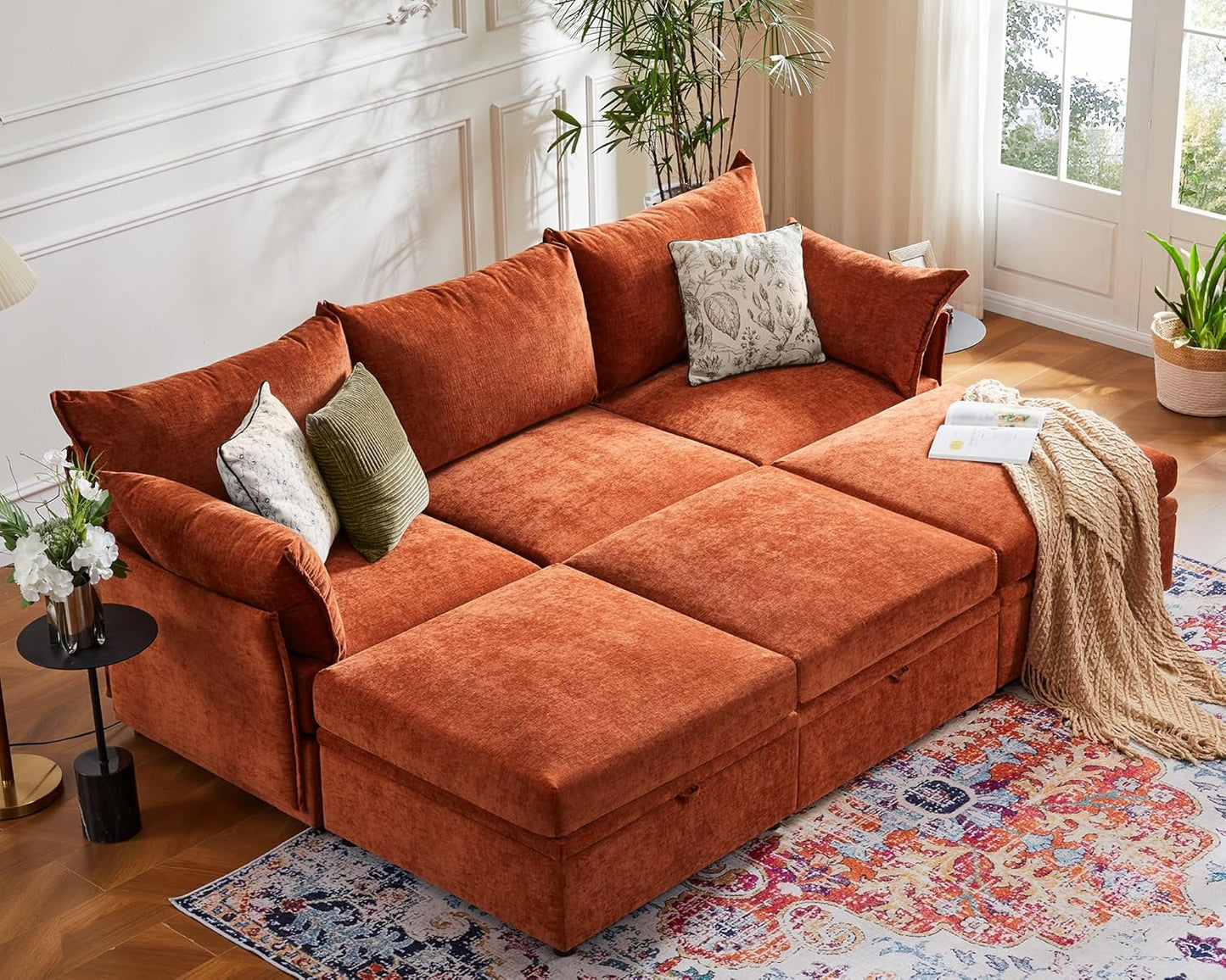 102.6" Luxury Modular Sleeper Sofa Bed 6 Seat Reversible Sectional Couch Deep Seat with Storage
