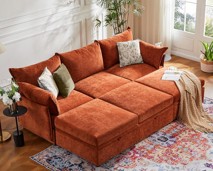 102.6" Luxury Modular Sleeper Sofa Bed 6 Seat Reversible Sectional Couch Deep Seat with Storage