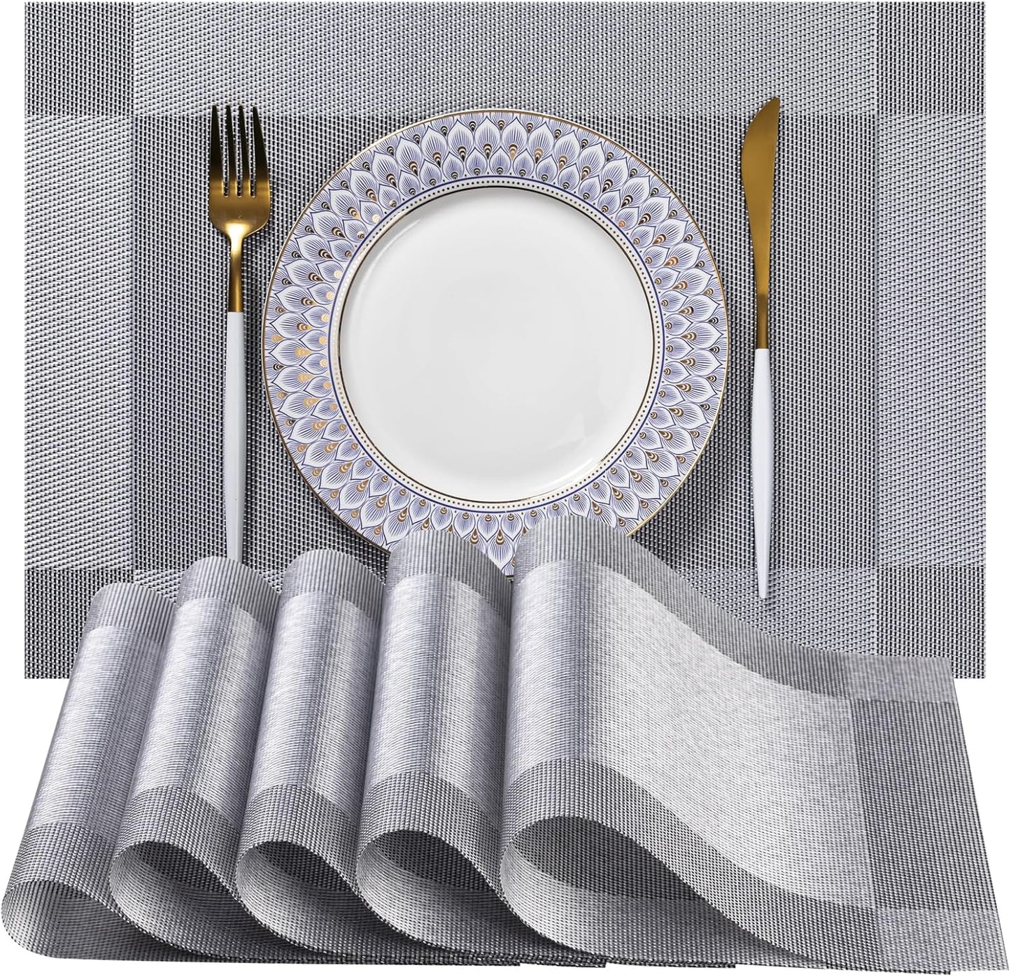 LEXMORE Placemats Set of 4 Vinyl/Plastic Woven Place Mats for Kitchen Table Indoor/Outdoor Washable