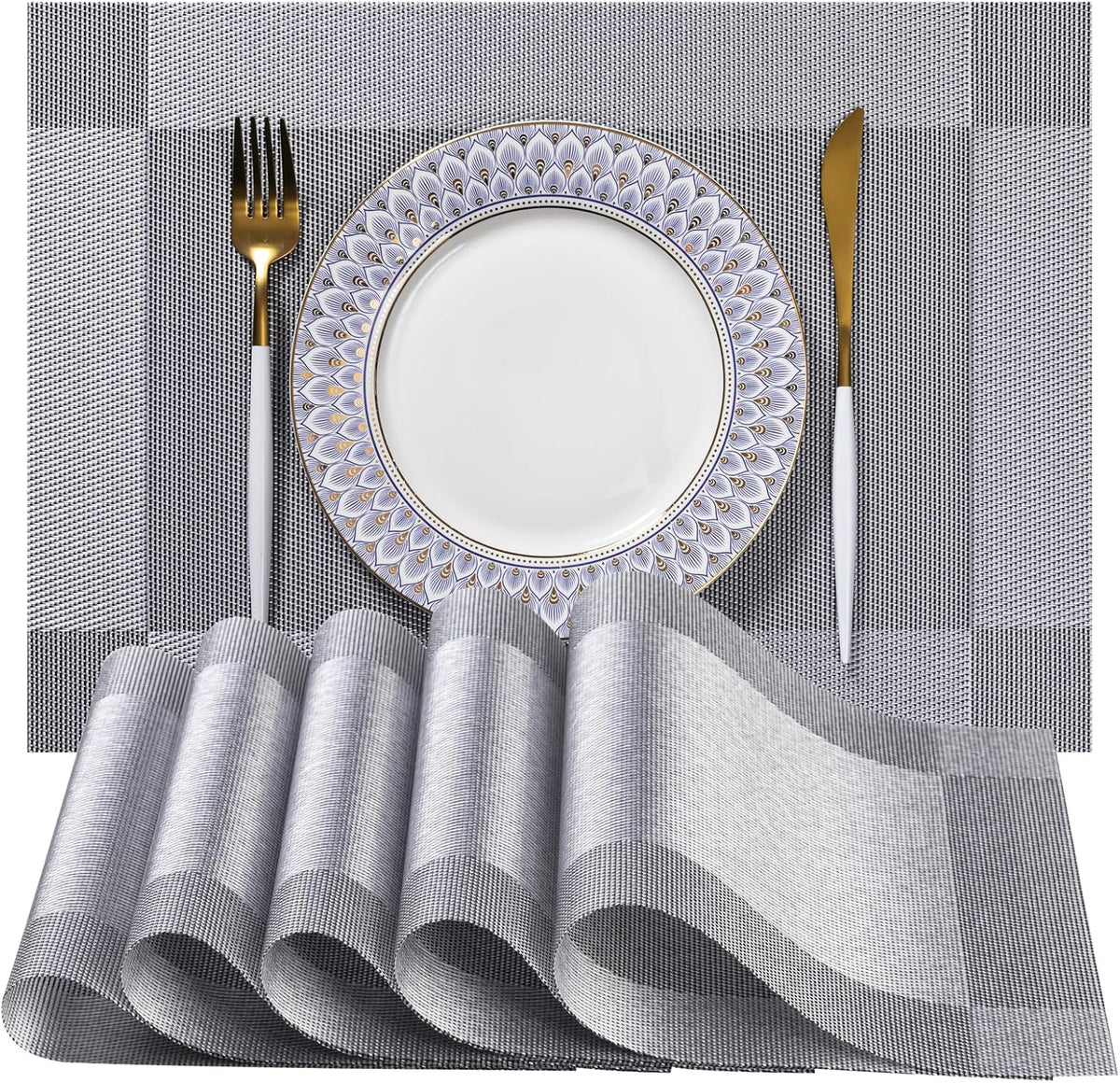 LEXMORE Placemats Set of 6 Vinyl/Plastic Woven Place Mats for Kitchen Table Indoor/Outdoor Washable