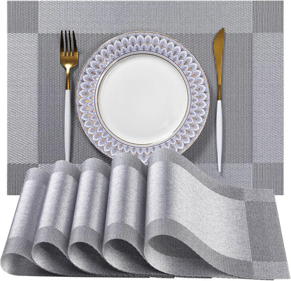 LEXMORE Placemats Set of 6 Vinyl/Plastic Woven Place Mats for Kitchen Table Indoor/Outdoor Washable
