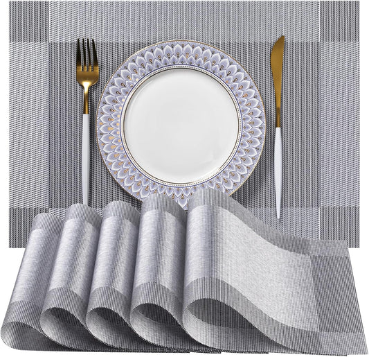 LEXMORE Placemats Set of 8 Vinyl/Plastic Woven Place Mats for Kitchen Table Indoor/Outdoor Washable