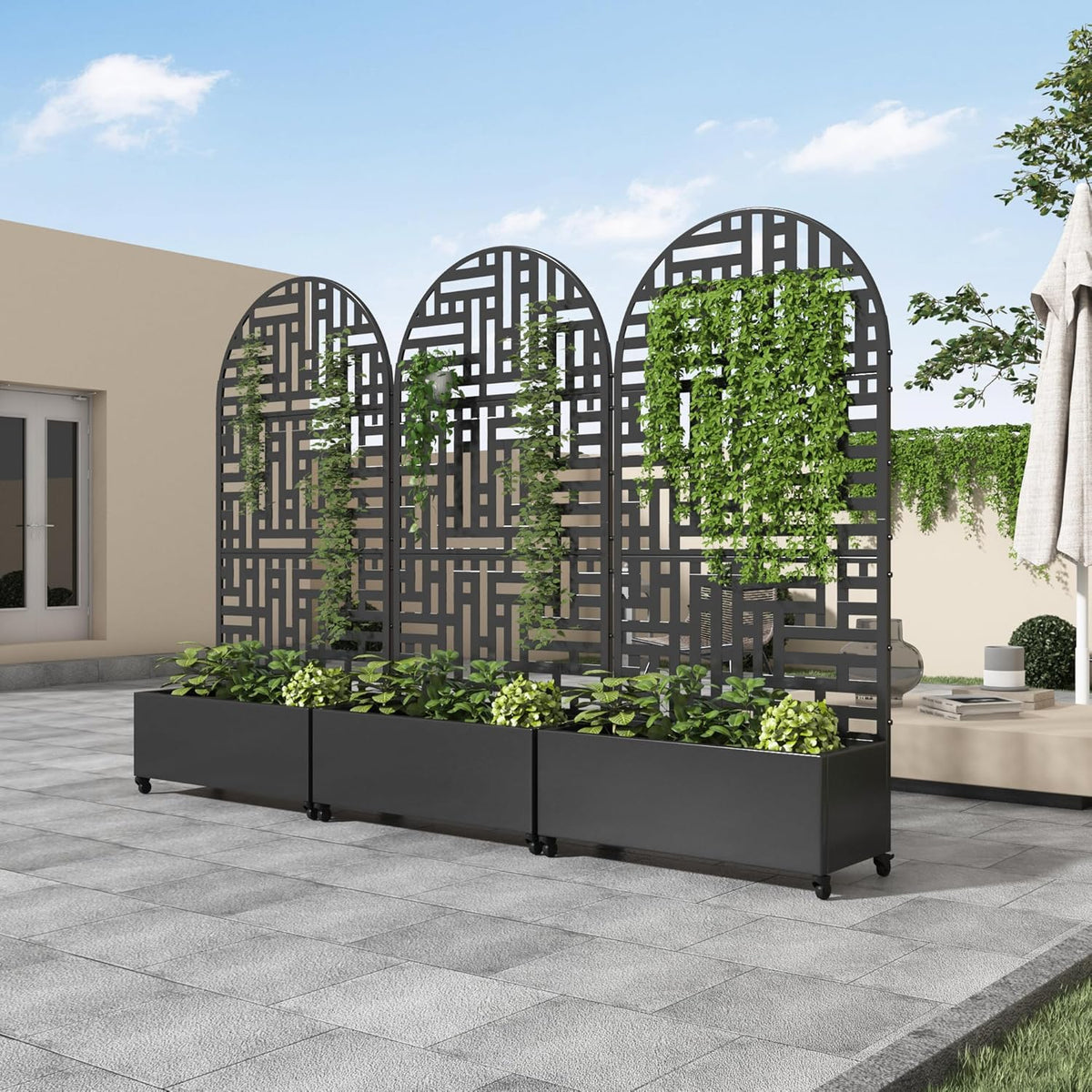 Casaphoria Metal Raised Garden Bed with Trellis and Wheels, 72"x35"x16" Arched Planter Box for