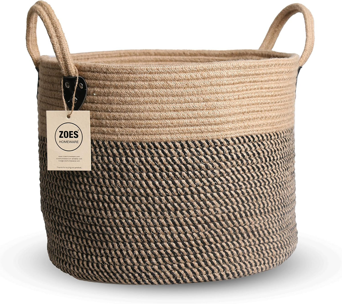 14"x12" Natural Jute Rope Woven Storage Basket with Handles for Plant, Blankets,Toys,Clothes,Shoes