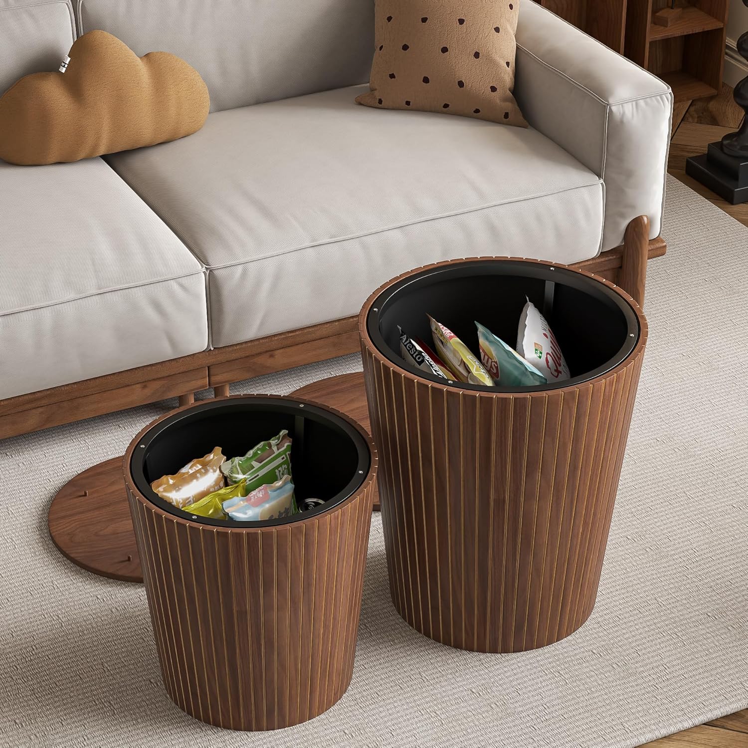 Nesting Coffee Table Set of 2, Round End Table with Storage, Farmhouse Side Table with Removable