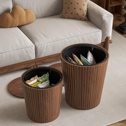Nesting Coffee Table Set of 2, Round End Table with Storage, Farmhouse Side Table with Removable