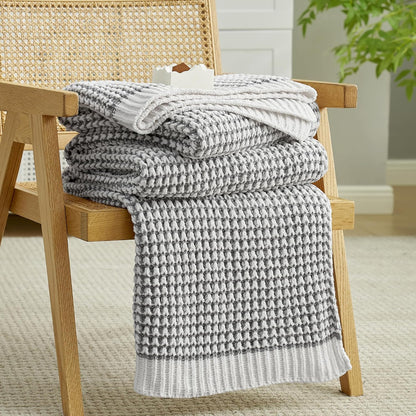 Amélie Home Chenille Waffle Throw Blanket for Couch, Reversible Pineapple Stitch Knit Soft Cozy