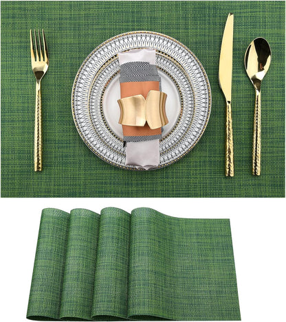 Green Christmas Placemats Set of 4 - Wipe Clean Vinyl Placemats - Washable Heat Resistant PVC