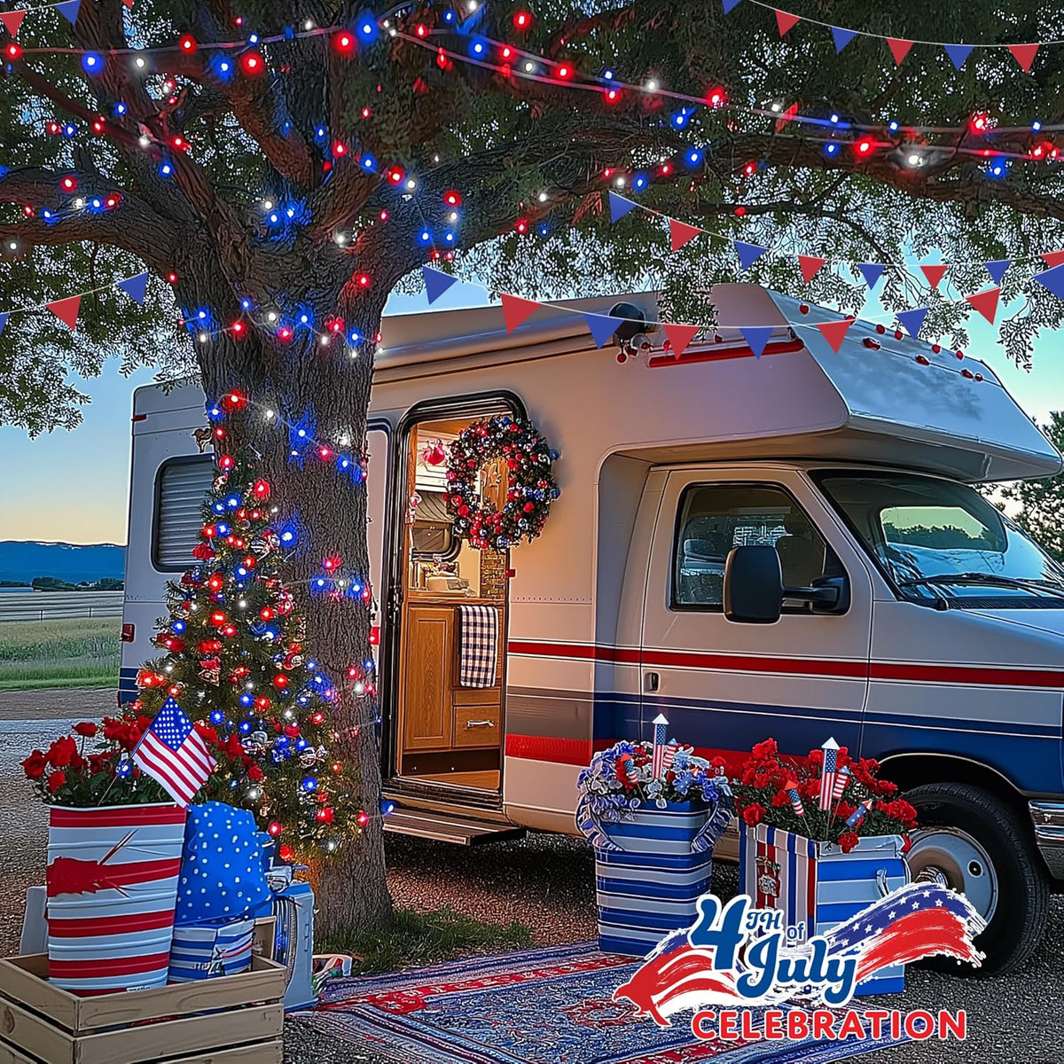 JMEXSUSS 4th of July Decorations Red White and Blue Lights, 33ft 100 LED String Light Indoor
