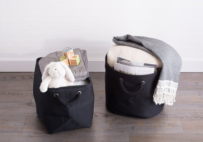 DII, Collapsible Variegated Polyester Storage Bin with Cotton Handles Small Black